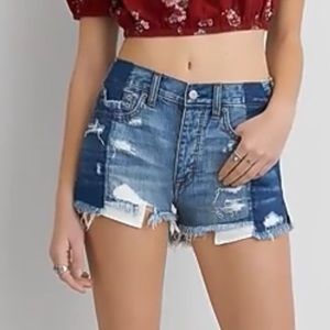 American Eagle Vintage High Rise Festival Jean Shorts Sz 0 Distressed Patchwork